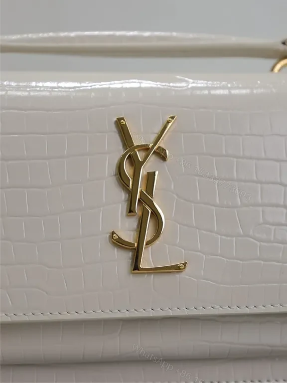 View 5 of Croc-Embossed Mini Bag with Gold YSL Logo, White