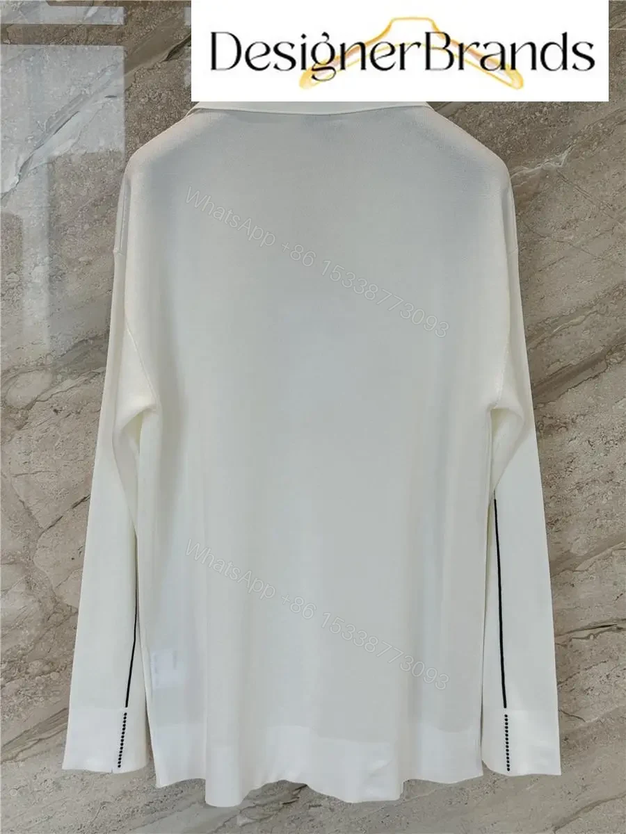 View 6 of Chanel White Long-Sleeve Collared Knit Sweater