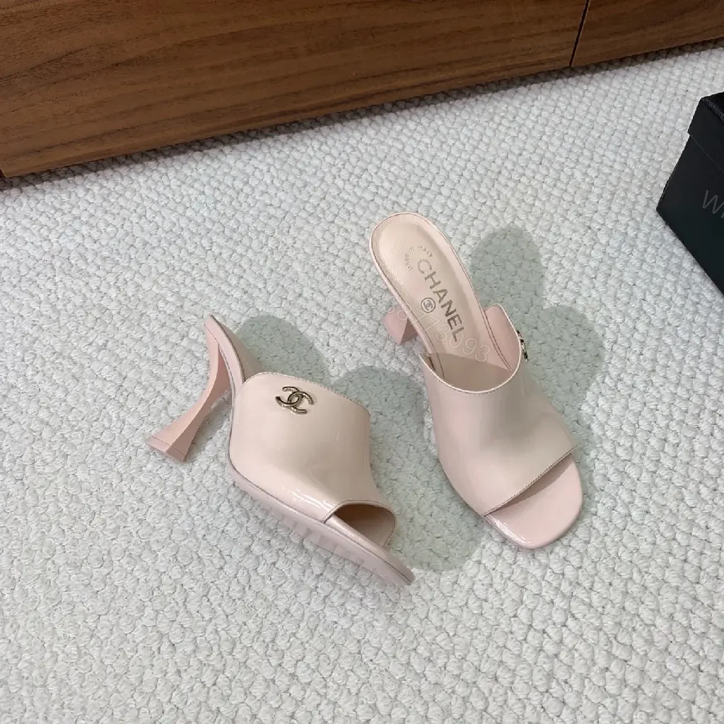 View 6 of Powder Pink Patent Slides with Iconic Twist, Mid-Heel Elevation