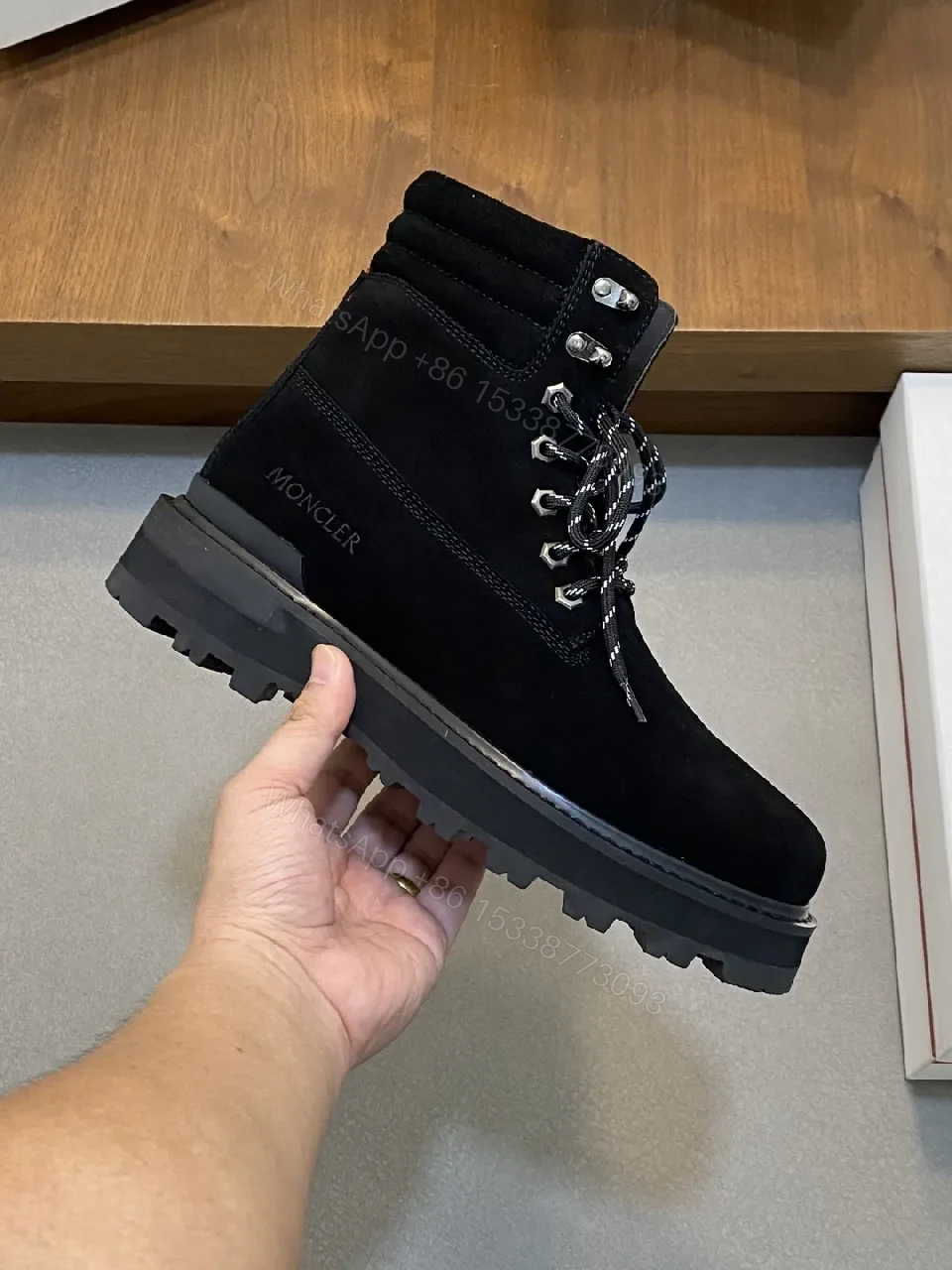 View 7 of Black Suede Leather Lug-Soled Boots, Urban Luxury Style