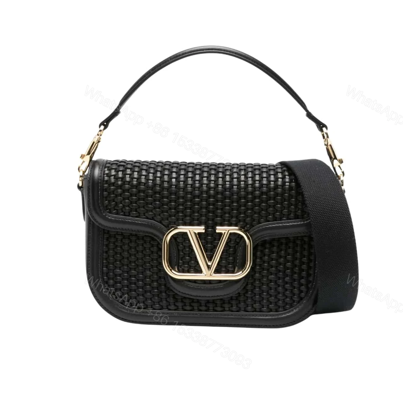 VALENTINO GARAVANI ALLTIME WOVEN SHOULDER BAG BLACK 22CM — view 1