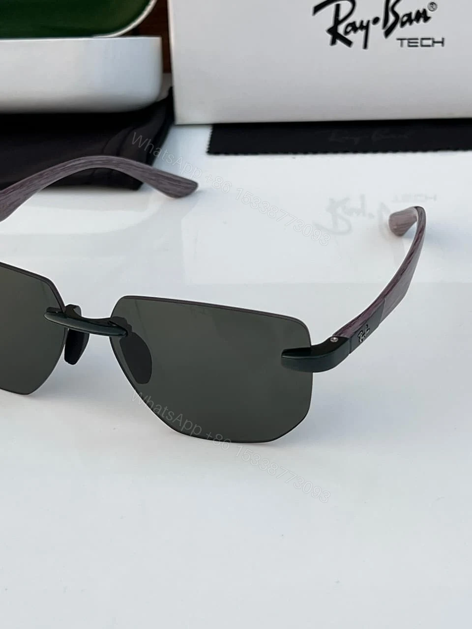 View 3 of Ray-Ban Tech Rimless Square Black-Wood Polarized