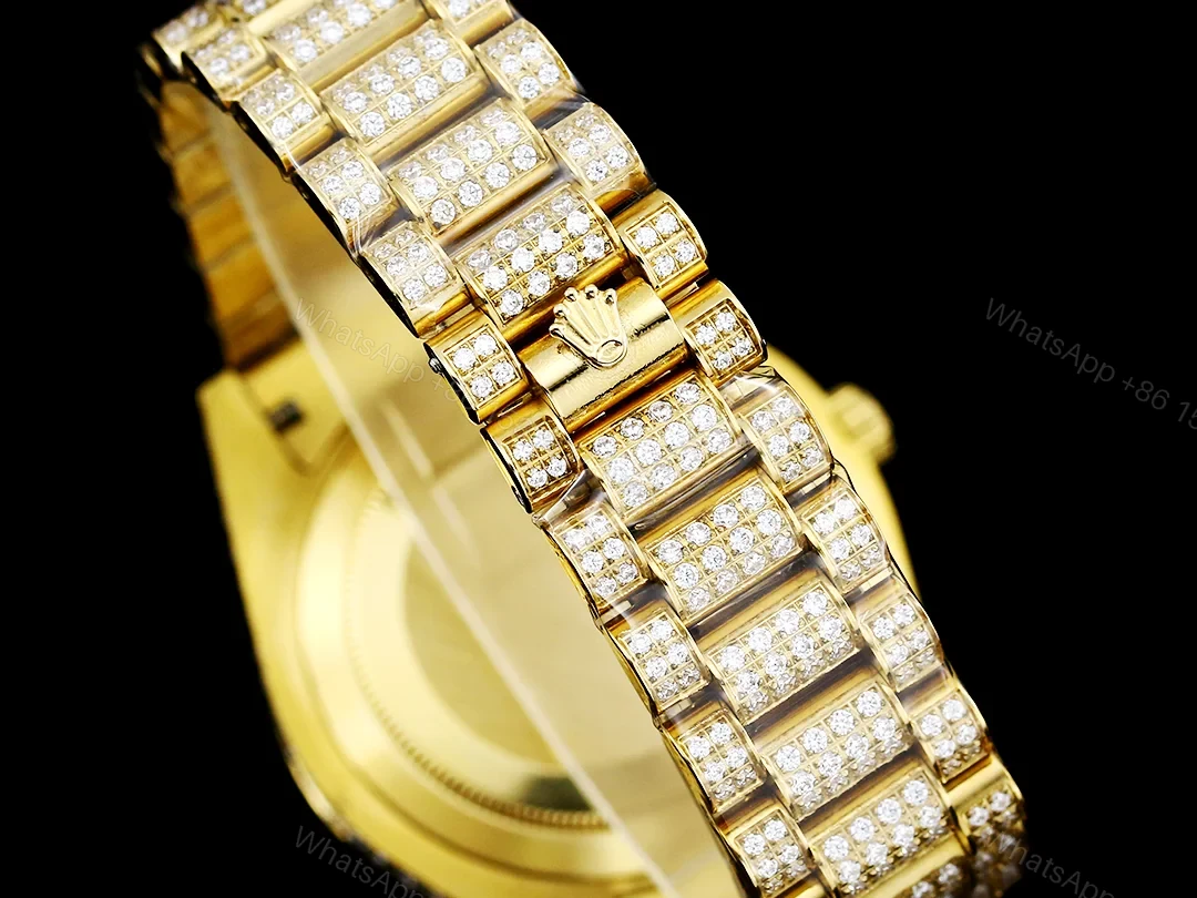 View 8 of Rolex Day-Date Gold Champagne Iced Replica 42MM Premium Full Gold Bracelet Champagne Dial Edition RG-ROLEX-DD-GOLD-CHAMP-ICED-FULL-42
