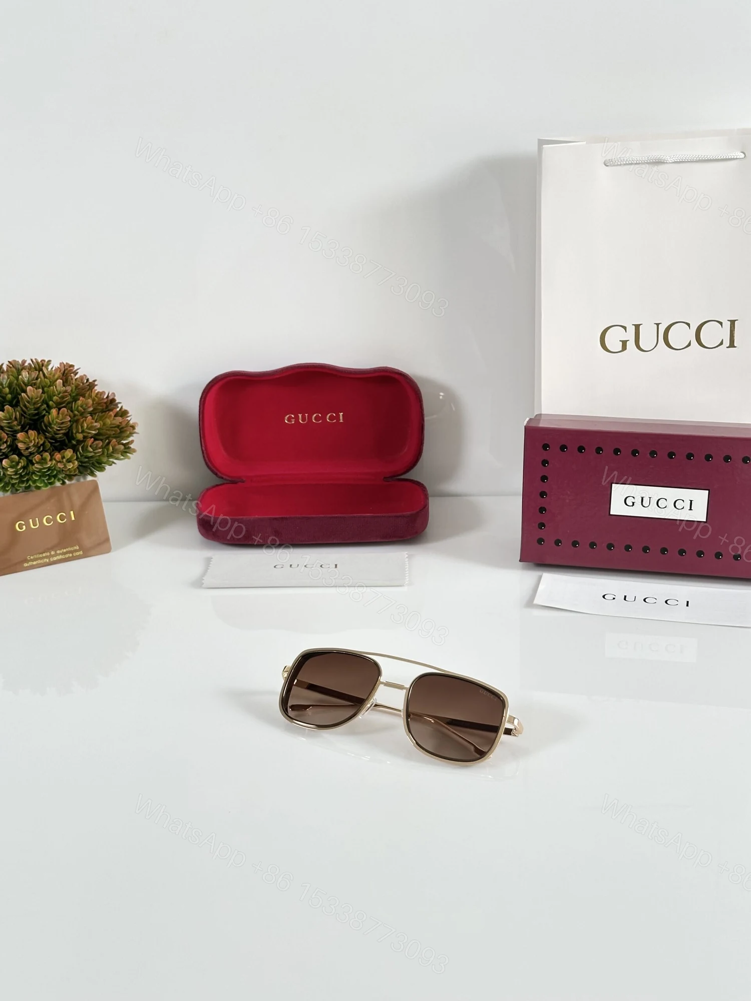 View 4 of First Copy Gucci Aviator Sunglasses Silver Frame Gradient Brown Lens