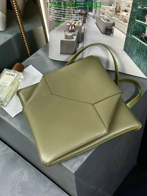 View 18 of Loewe Puzzle Fold Tote in Chocolate/Burgundy Shiny Calfskin DD9633