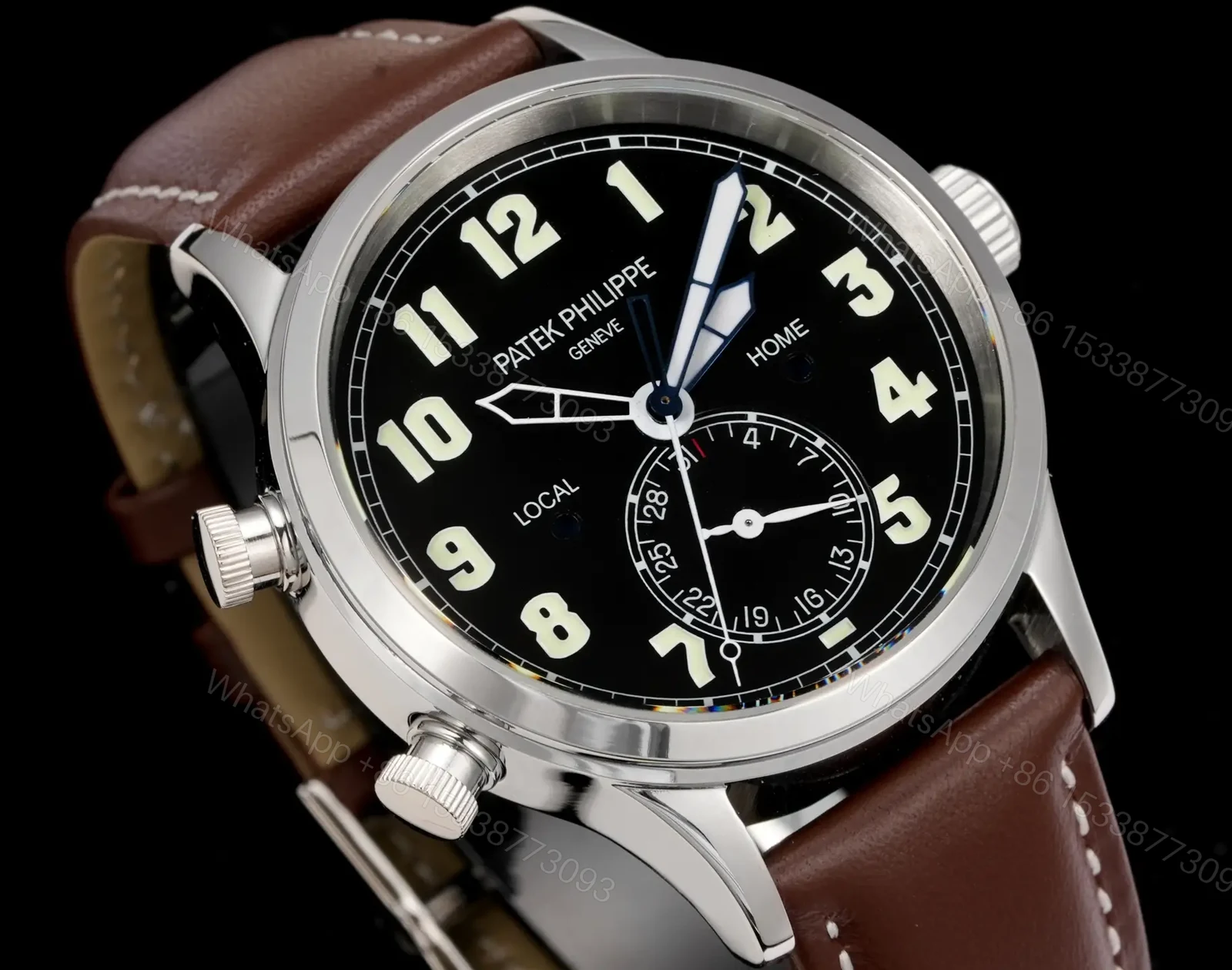 View 2 of Patek Philippe Calatrava Pilot Travel Time 42mm Leather Strap Premium Edition 5524G-001