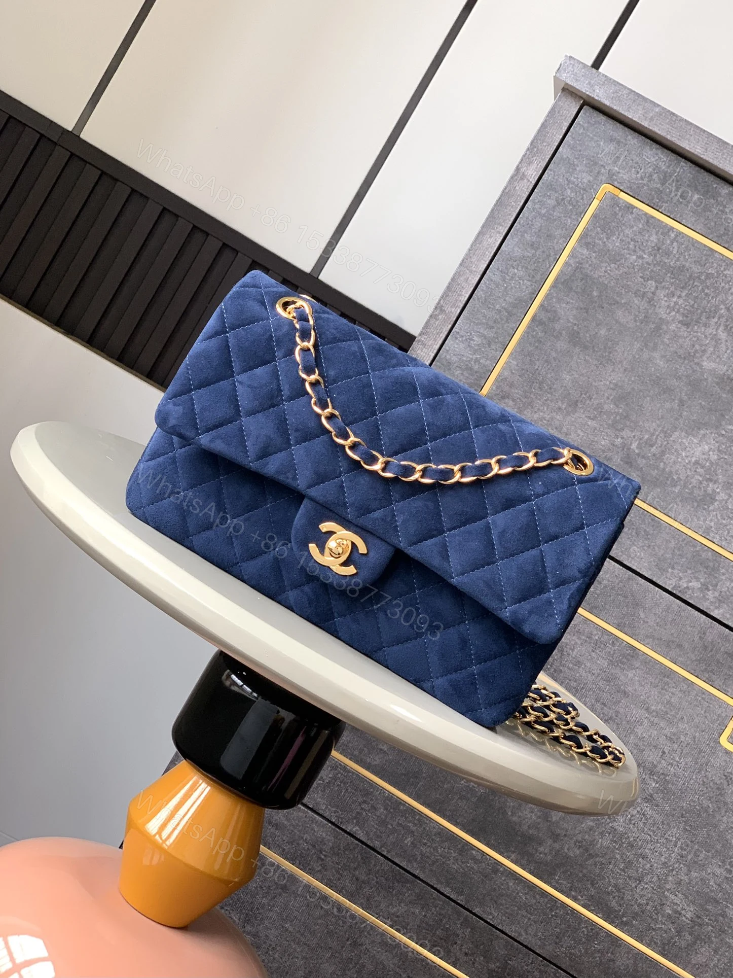 CHANEL 原單 2.55 深藍麂皮金鏈條包 經典菱格優雅肩背包 — view 1