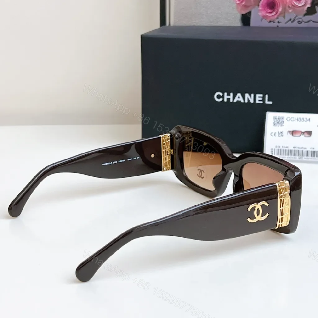 View 6 of Bold Black Leather-Accented Sunglasses with Gold Accents