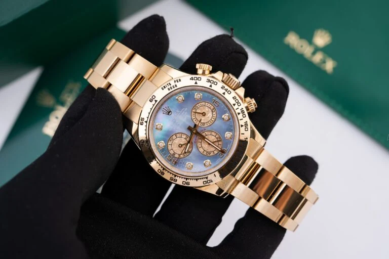 View 2 of Replica Rolex Cosmograph Daytona Yellow Gold Mother of Pearl Dial 40mm