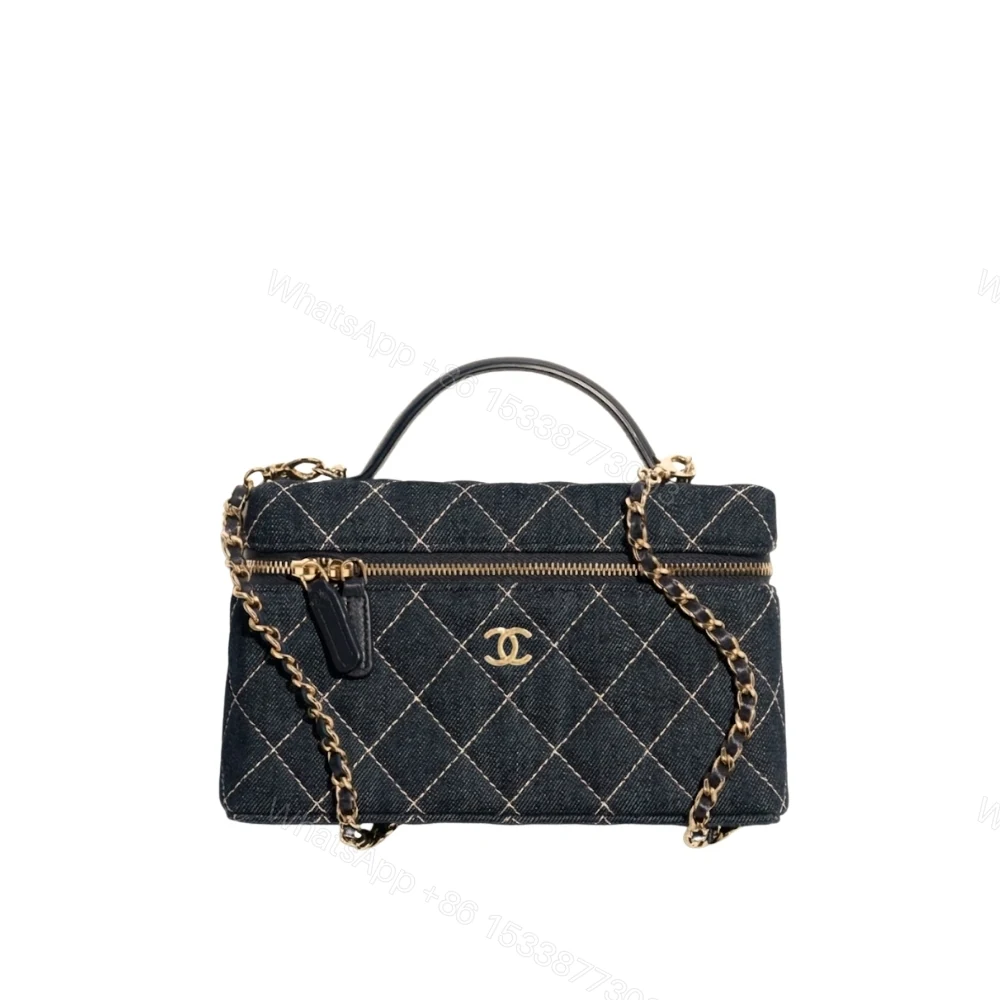 Chanel Classic Vanity with Chain Gold Metal Denim Dark Blue 19cm — view 1