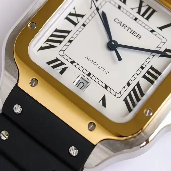 View 6 of Cartier super clone Santos Two-Tone White Dial Black Rubber Strap 40MM Premium WSSA0006