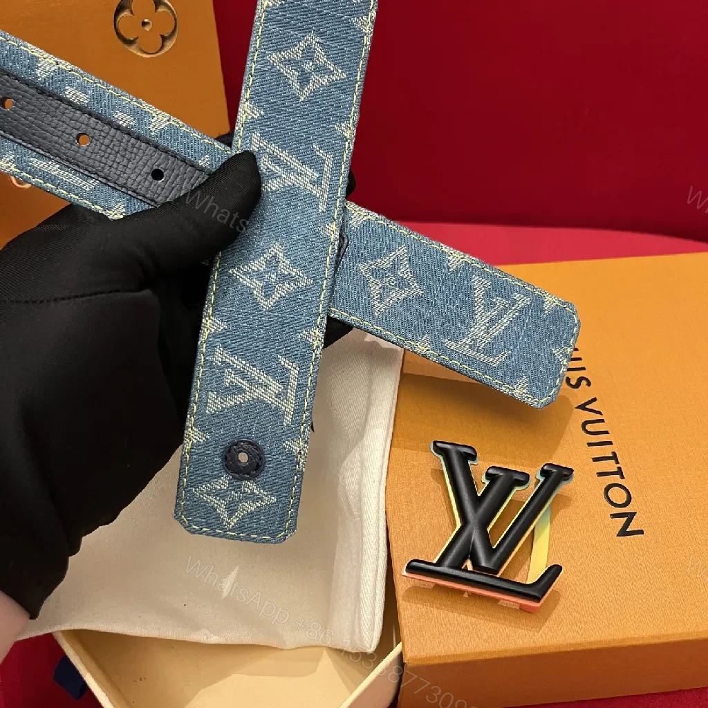 View 6 of Denim Monogram Belt: Modern Texture, Matte Hardware Belt