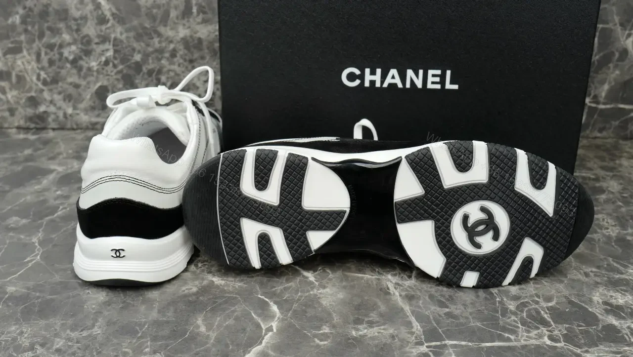 View 6 of White Leather Chunky Sneaker with Chanel Logo Details