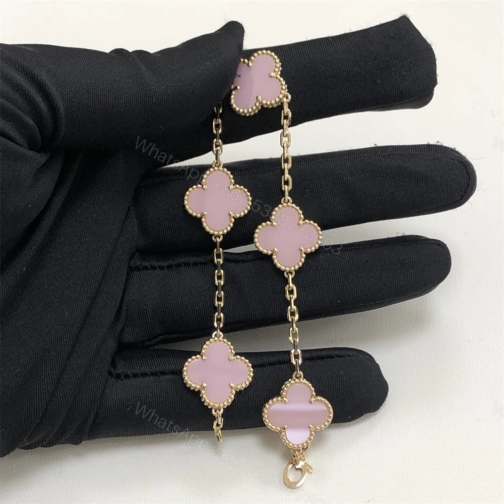 View 2 of Van Cleef & Arpels Vintage Alhambra Bracelet 5 Motifs Pink Opal