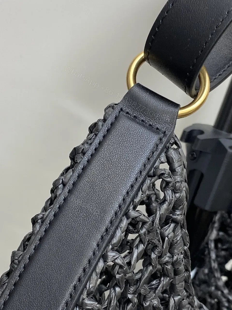 View 6 of Open-Weave Tote: Textured Luxury with Gold Charm, Tote Bag