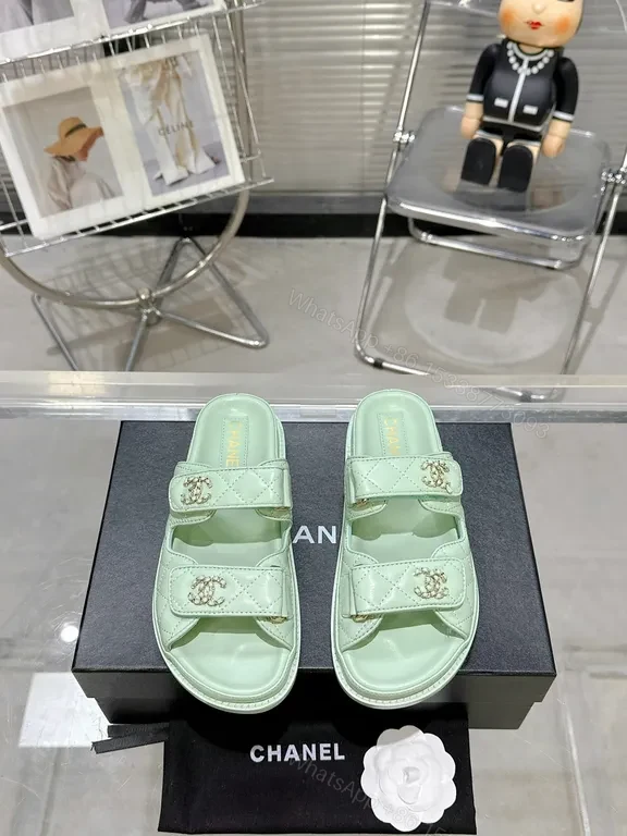 Mint Leather Slide: Quilted, Emblem Details, All-Day Comfort — view 1