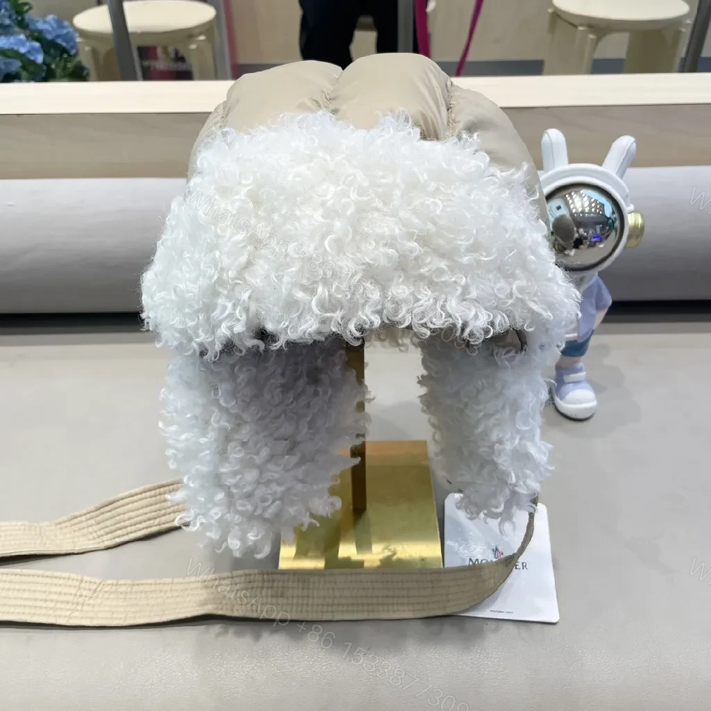 View 2 of Beige Padded Hat with Plush Lining – Luxury Cozy Detail