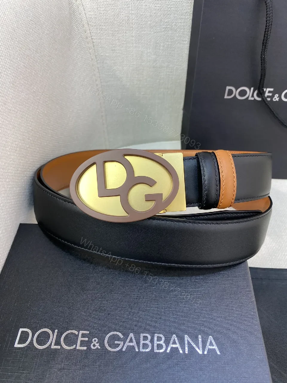 Chic Italy Leather Belt with Bold Gold Logo Detail — view 1
