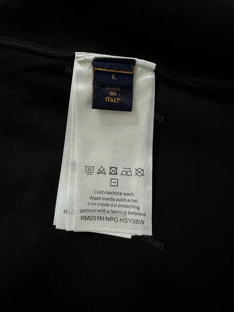 View 2 of Black Plain Knit Short-Sleeve Crew-Neck T-Shirt with Logo Accent