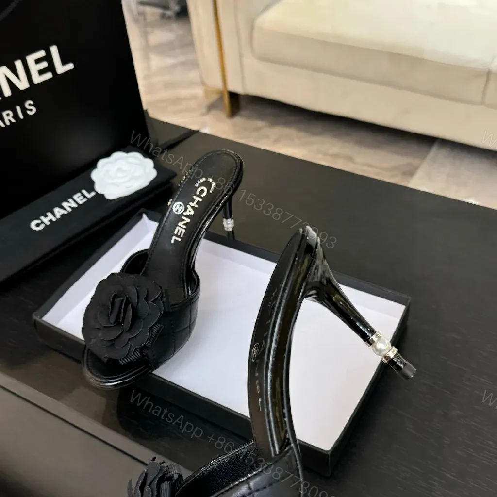 View 9 of Floral-Accent Black Leather Mules—Couture-Inspired Comfort