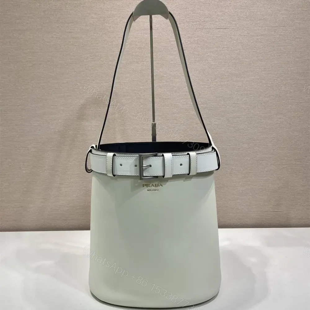 高仿Prada*Buckle系列1BE085小牛皮水桶包白色免檢版 — view 1
