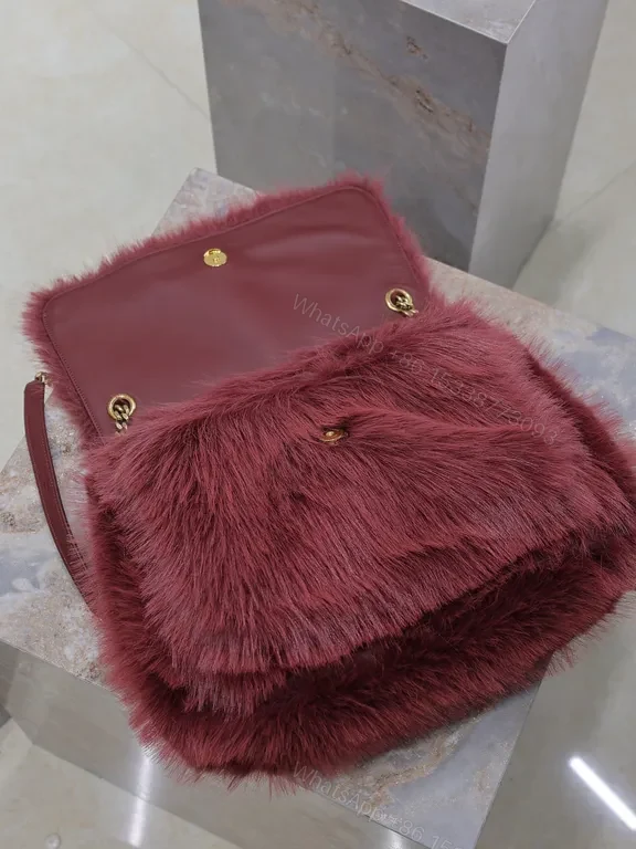 View 6 of Lux Burgundy Faux Fur Tote with Gold Hardware â€” Urban-Chic Luxury
