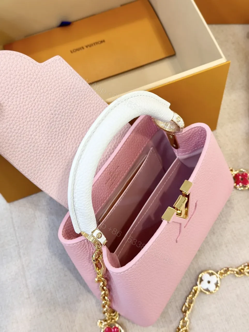 View 5 of Louis Vuitton LV Capucines Like Auth Handbags Pink Lock Gold 21cm