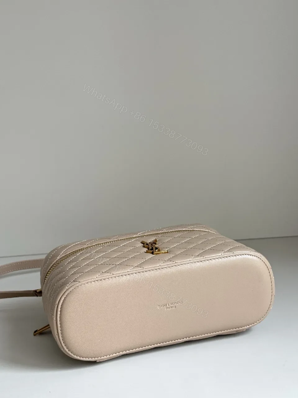 View 4 of Quilted Blush Mini Bag with Gold Hardware, Elegant Crossbody