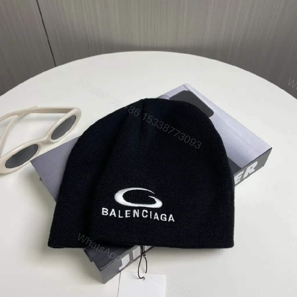 View 7 of Black Knit Balenciaga Beanie with Subtle Logo Detail