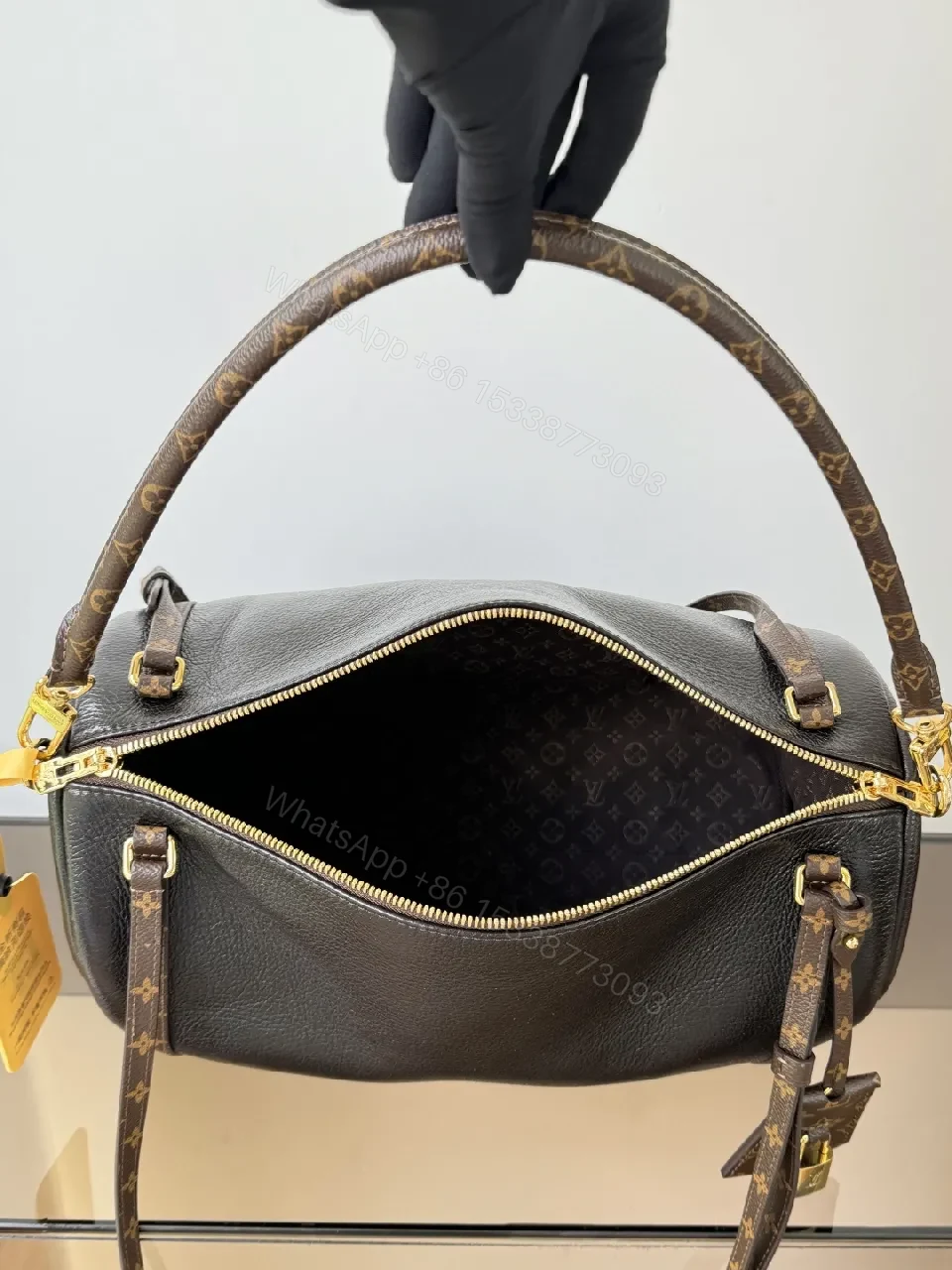 View 7 of Structured Leather Satchel: Monogram Accents, Gold Hardware, Everyday Utility