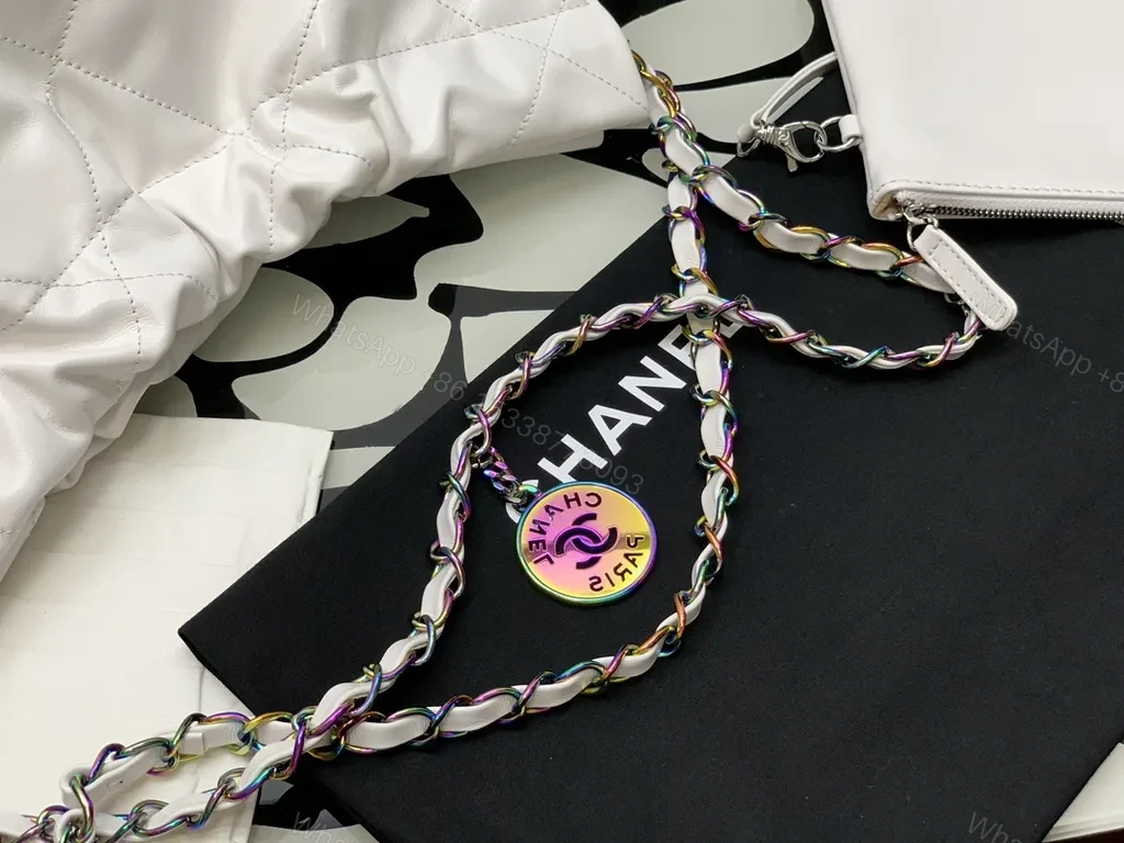 View 6 of Chanel-Inspired Quilted Bag with Color-Chain Accent Tote