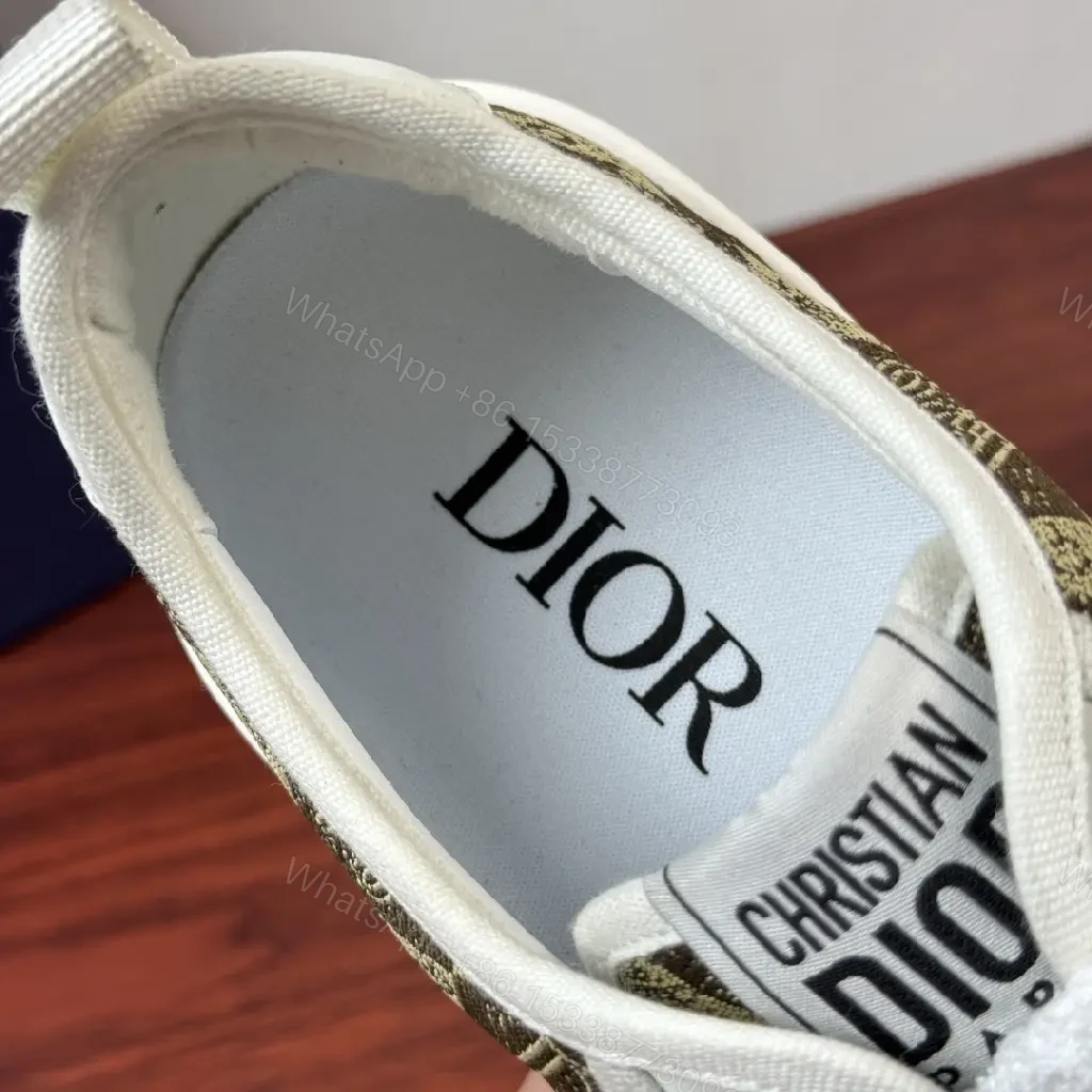 View 4 of Beige-White Dior-Style Canvas Platform Sneakers