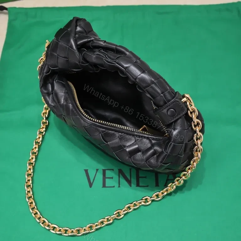 View 6 of Elegant Weave Bag: Luxe Compact, Gold Chain Strap Bag