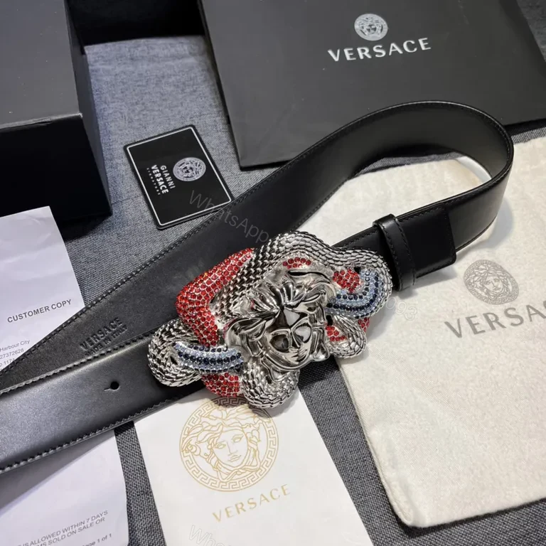View 4 of Versace Crystal Medusa Belt: Premium Black Leather Luxury Belt