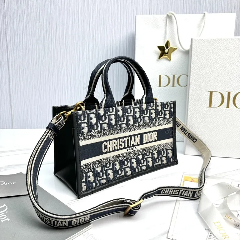 View 5 of Chic Canvas Dior-Style Mini Tote with Bold Stripes