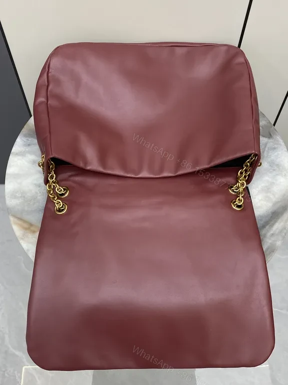 View 7 of Chic Burgundy Quilted Leather Tote with Gold Chain Strap, Luxury Tote