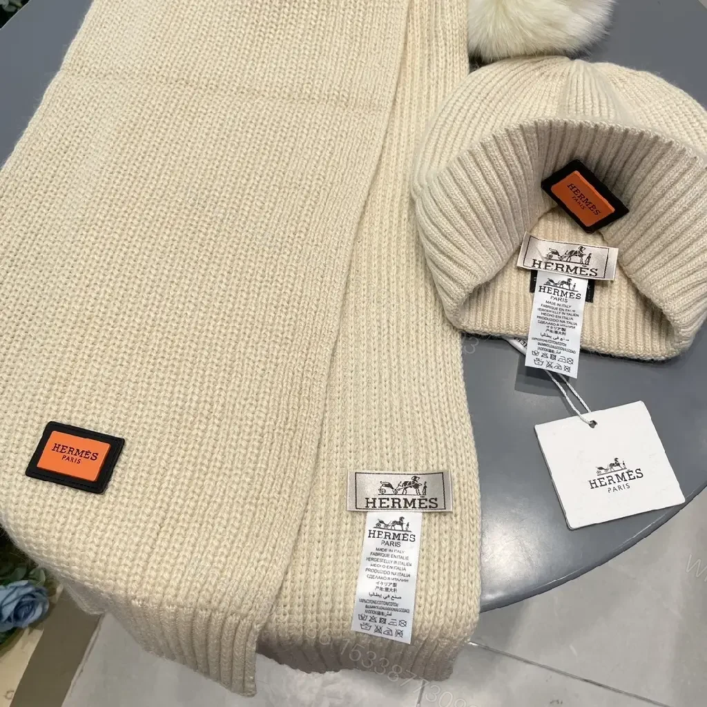 View 8 of Chic Cable-Knit Set with Plush Pom – Luxurious Winter Essentials