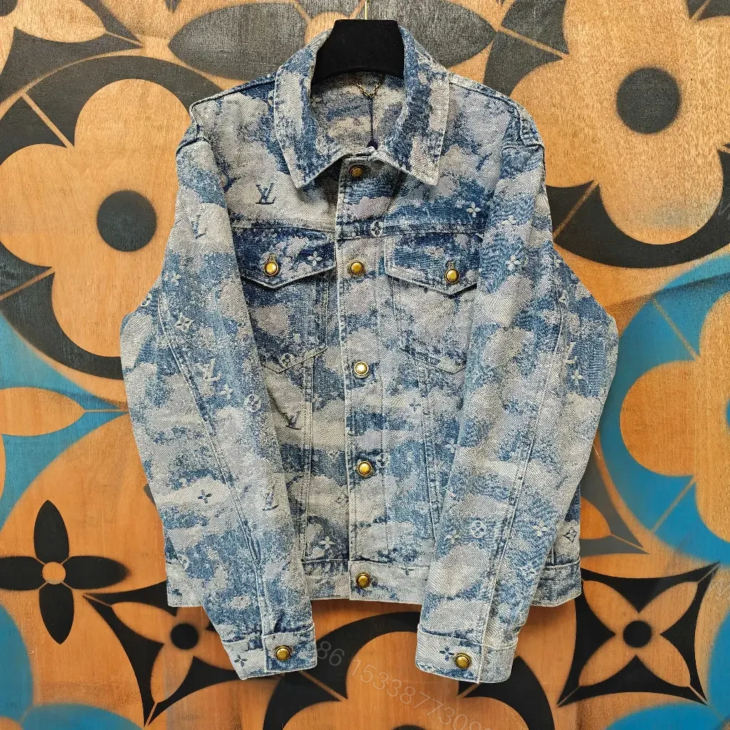 View 6 of Washed Denim Jacket with Luxe Monogram Pattern