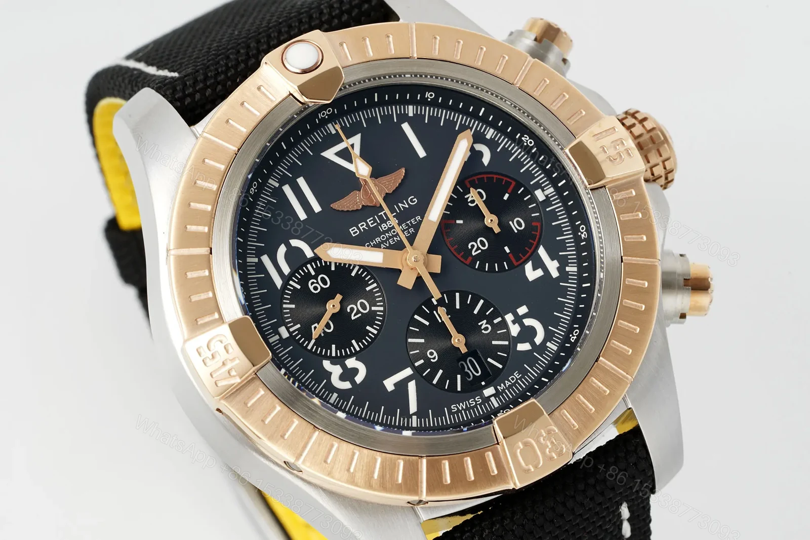 View 9 of KOR Factory Breitling Avenger B01 Chronograph 45 – Rose Gold and Stainless Steel with Black Dial and Strap