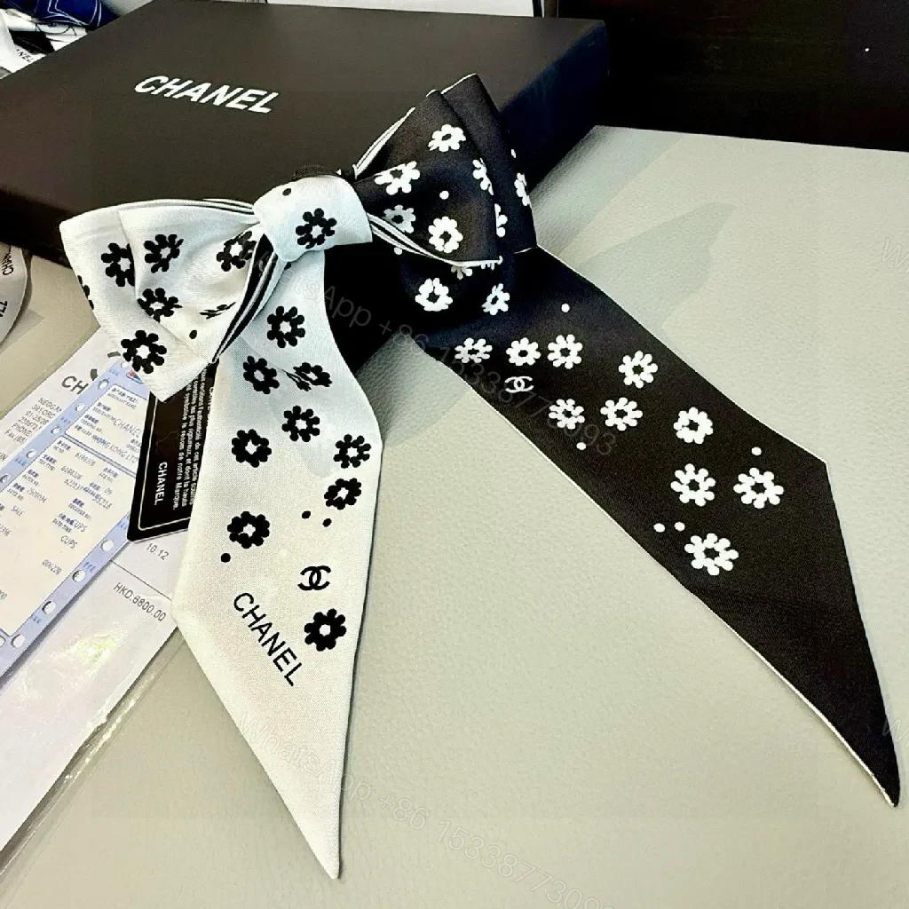 View 2 of Monochrome Silk Scarf & Tie Set: Modern Floral Style