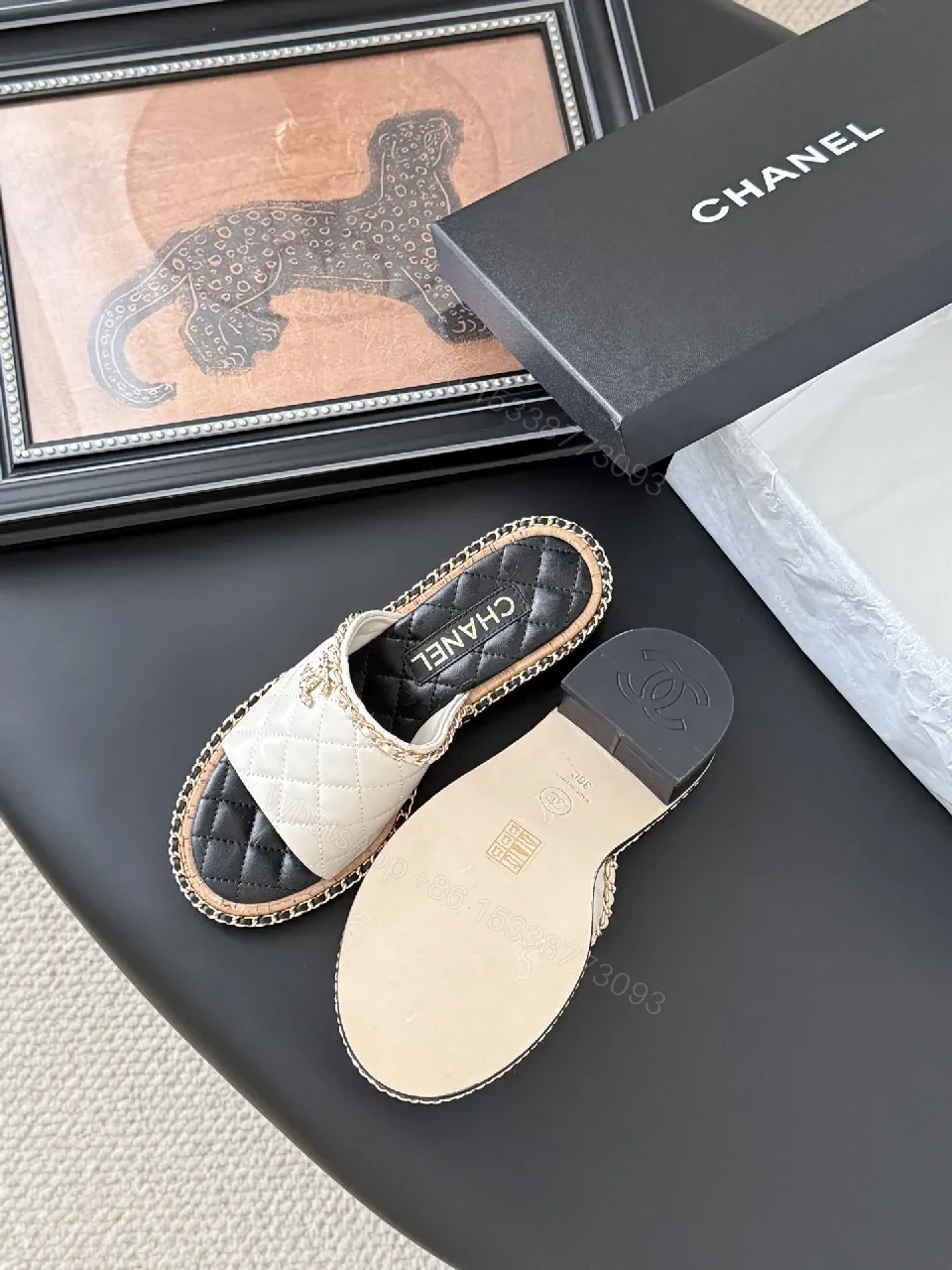 View 5 of Quilted Mule with Chain Trim – Luxury Comfort Slide