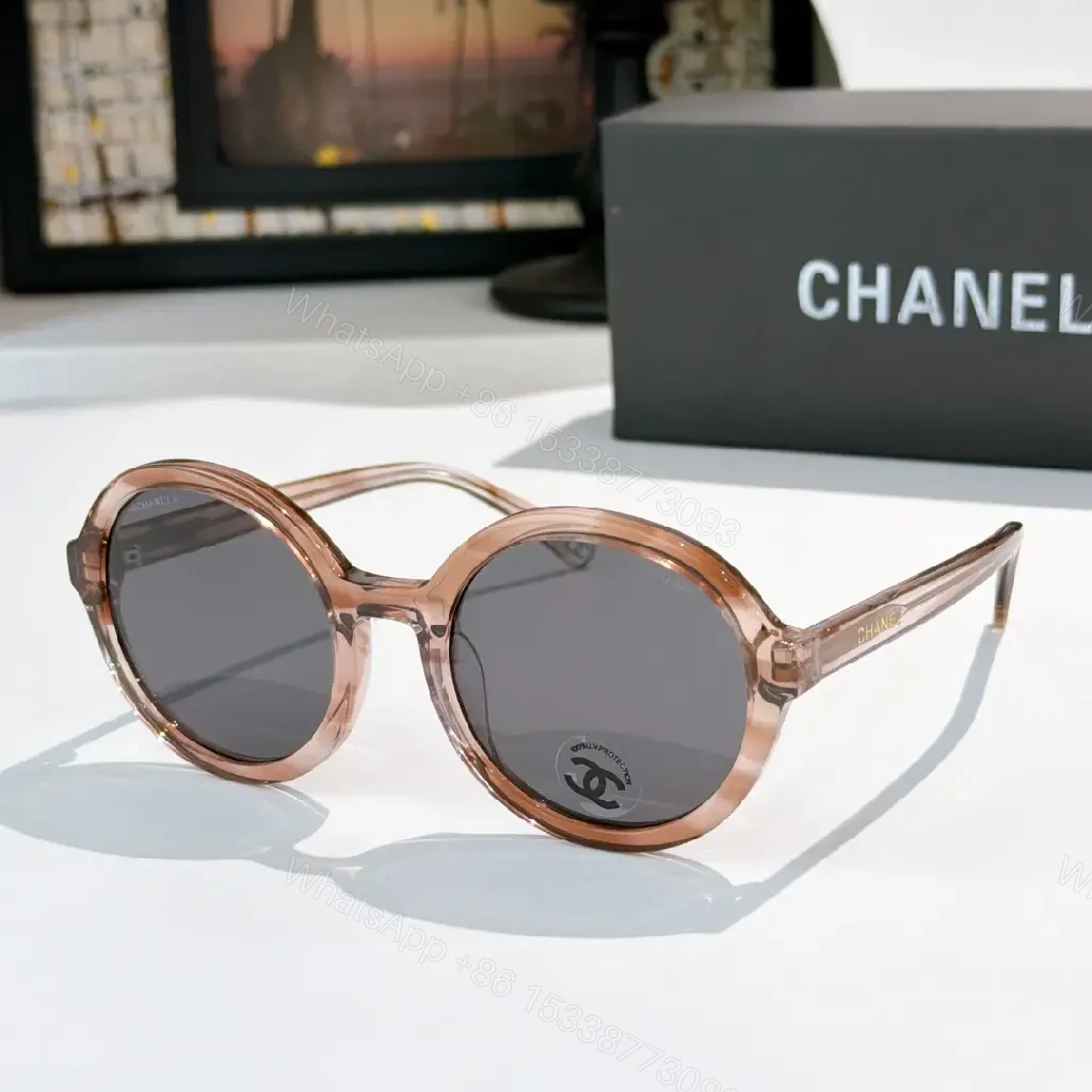 View 2 of Black Frames Round Sunglasses – Oversized, Glossy with Chanel Logo