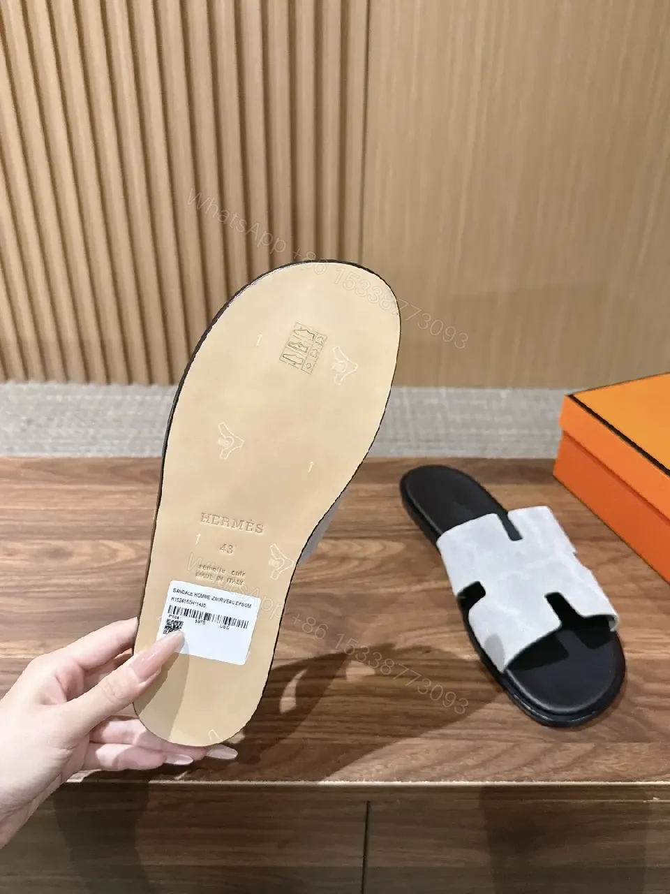 View 3 of Grey suede slide sandals with cutout strap for premium everyday luxury