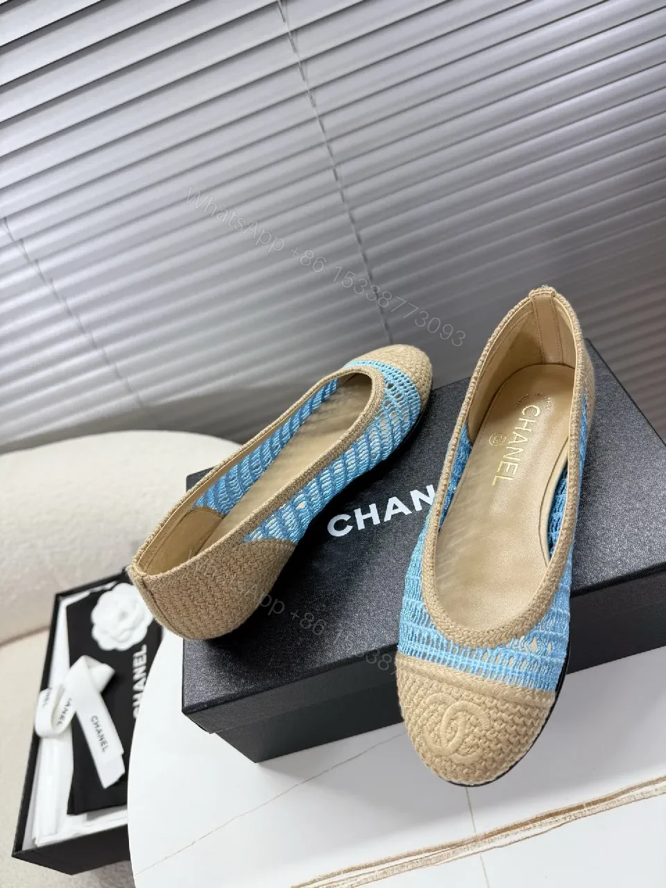 View 3 of Textured Denim Espadrille Flats with Jute Accents, Casual Luxe Flat