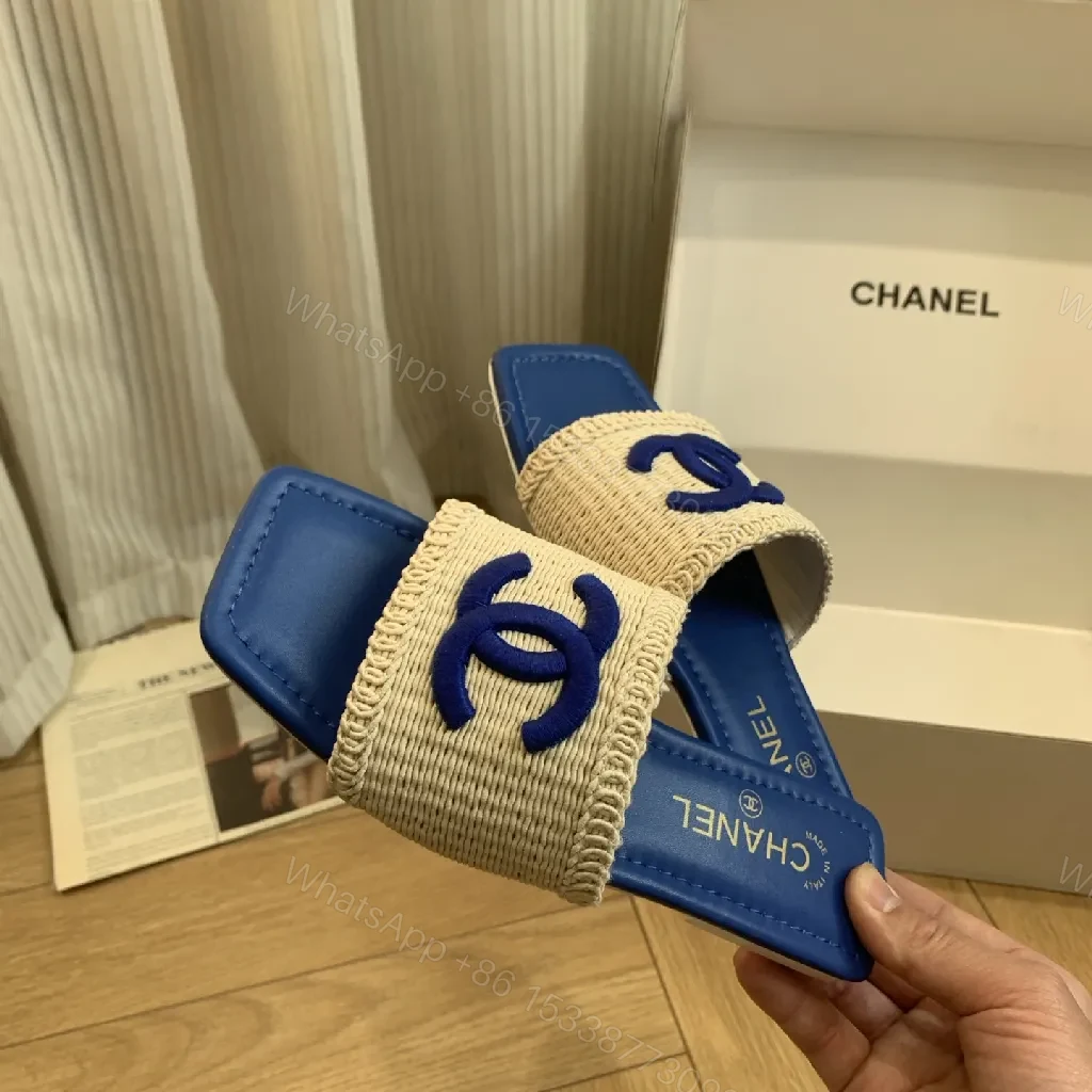 View 3 of Blue Woven Strap Slide - Designer-Inspired Luxury Sandal