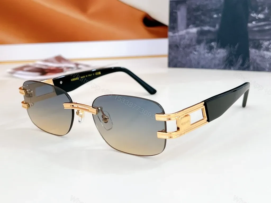 View 5 of Metallic Rose-Gold Rimless Sunglasses - Versace-Style Luxury