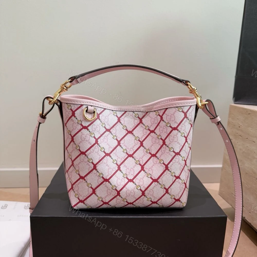 View 2 of Gucci GG Emblem Small Bucket Bag Pink And Red 20Cm 815118 FAFF1 8649