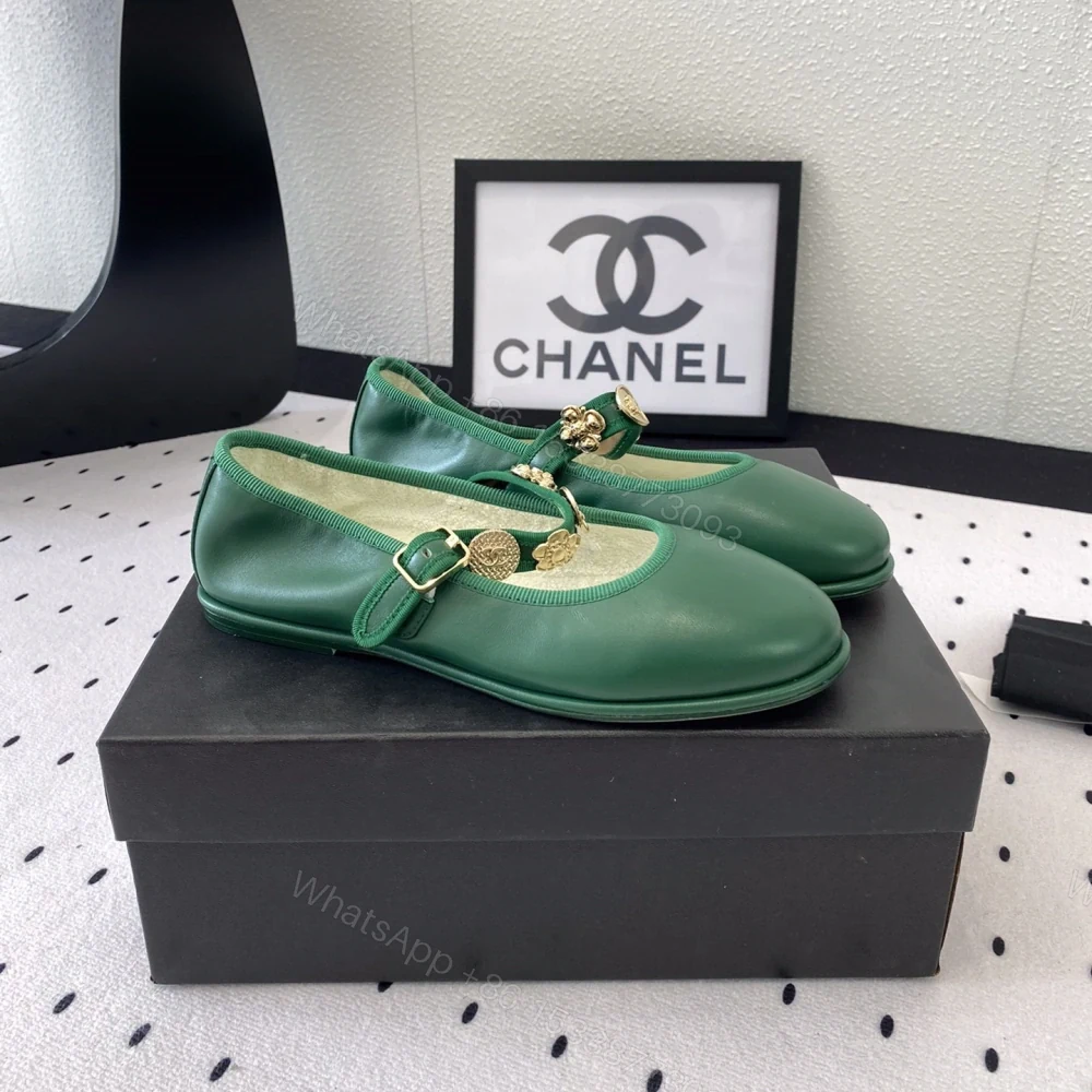 View 2 of 高仿Chanel*G45778B圓頭塔扣芭蕾舞鞋綠色免檢版