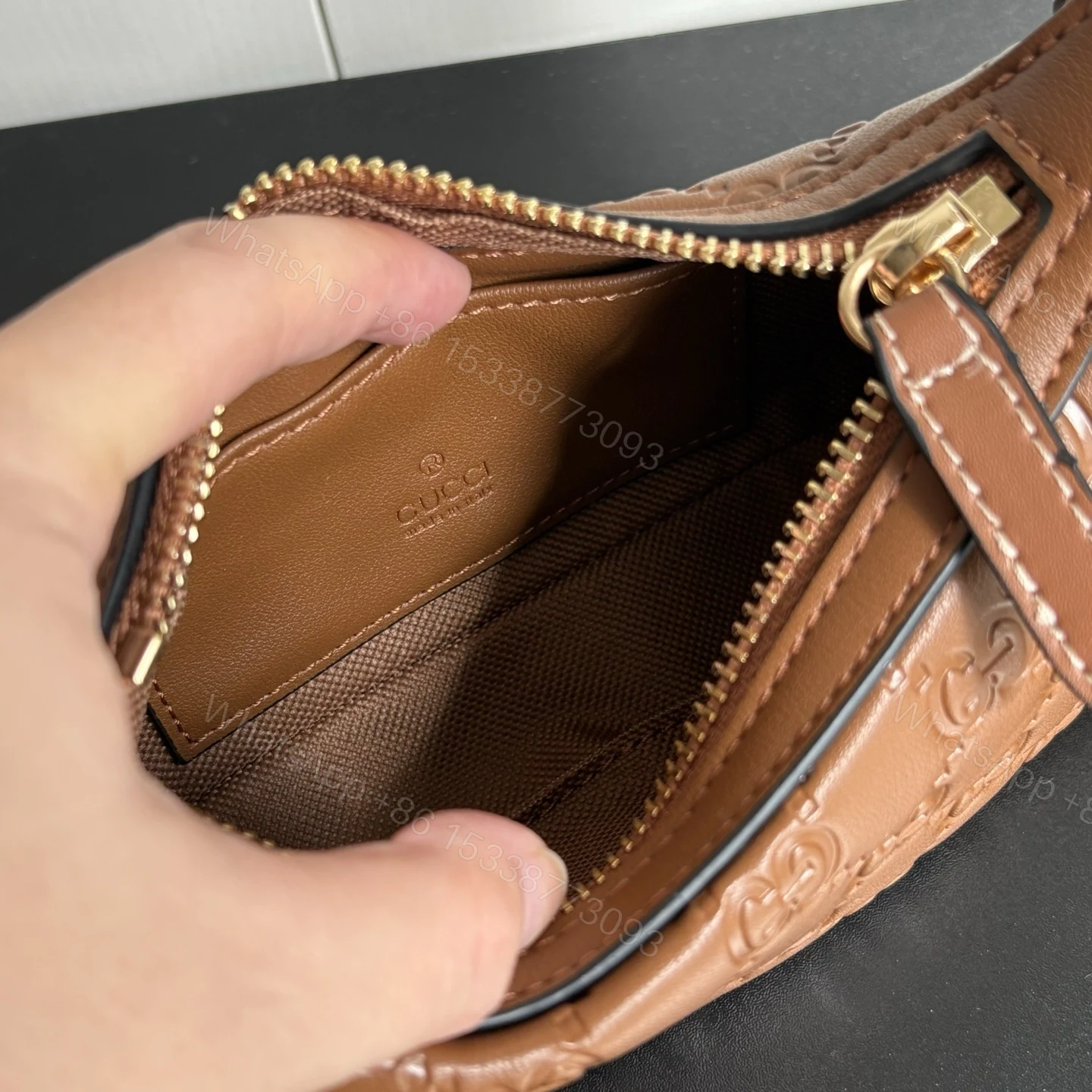 View 9 of Gucci Gg Emblem Mini Shoulder Bag In Brown Gg Embossed 19Cm