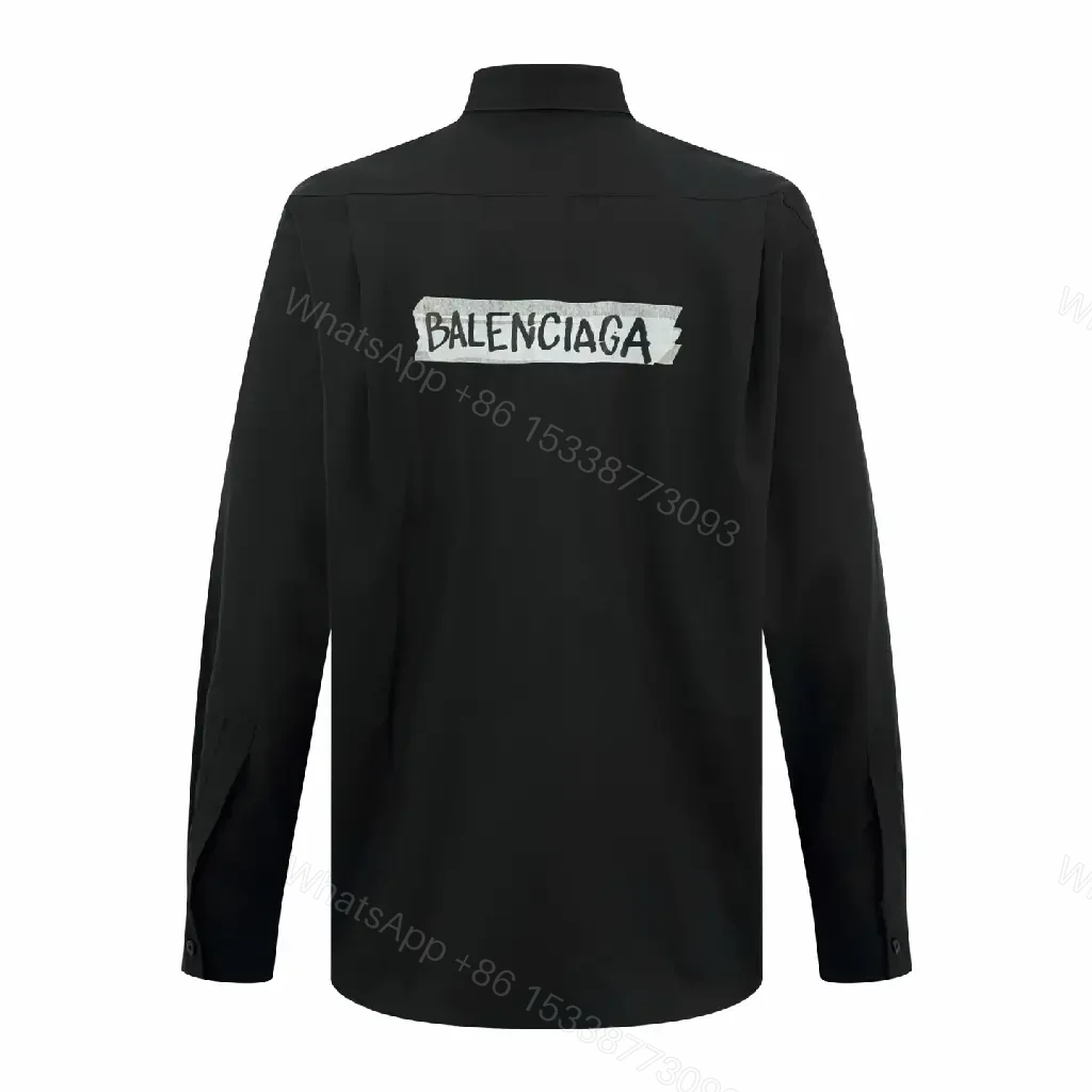 View 4 of Black Button-Down Shirt: Balenciaga-Inspired Patch, Modern Minimalist